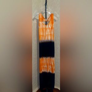 Orange White & Navy Blue Tie-dye dress (Slight Open Back)
